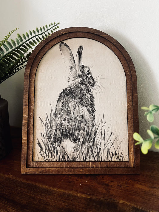 Vintage Rabbit Sketch Drawing Canvas Art in Arch Frame | Home Decor | Maxilyn House