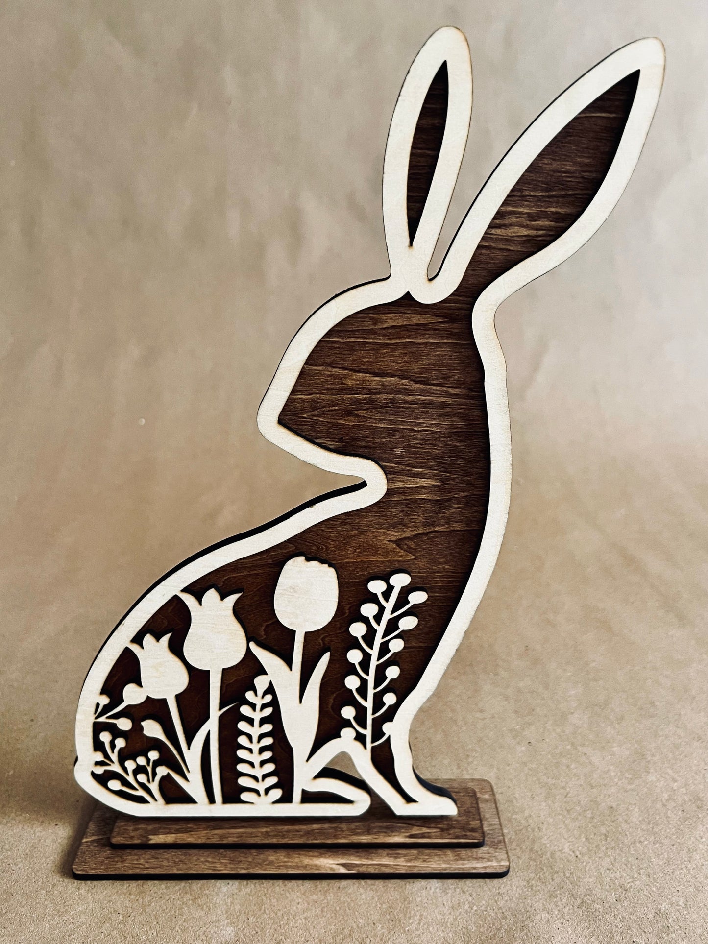 Farmhouse Wooden Floral Easter Bunny Shelf Sitter | Rustic Wood Home Decor | Maxilyn House