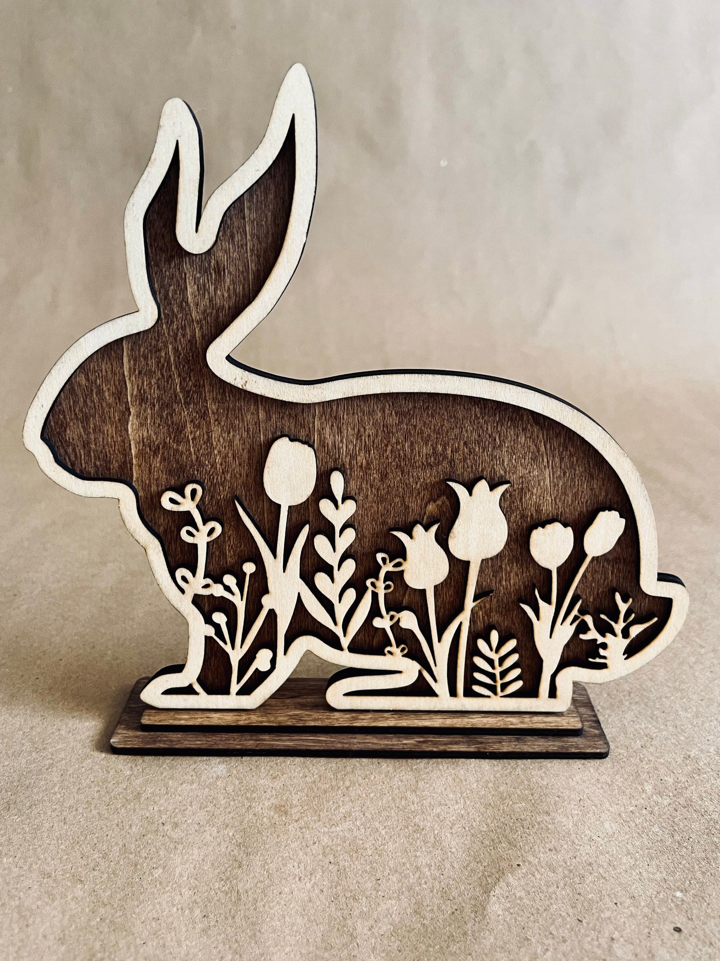 Farmhouse Wooden Floral Easter Bunny Shelf Sitter | Rustic Wood Home Decor | Maxilyn House