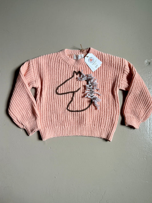 033 - Pink Embroidered Horse Sweater 5T