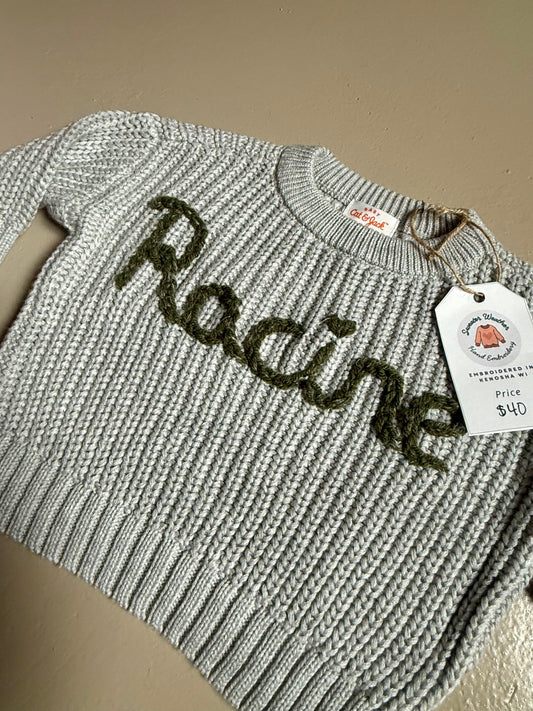 033 - Gray Embroidered Racine Pride Sweater 0-3 Months