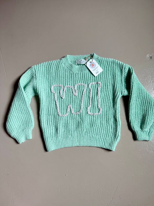 033 - Turquoise Embroidered WI Pride Sweater Size 6-7 Girls