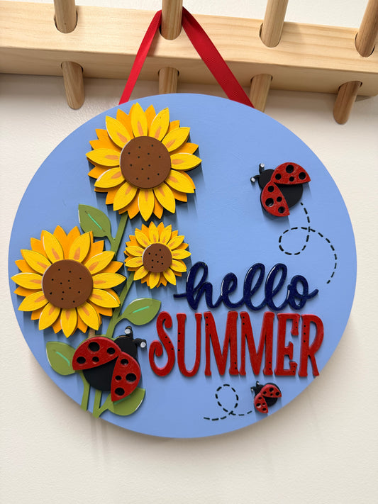 Hello Summer Sunflower Ladybug Round Sign | Creative Table Project