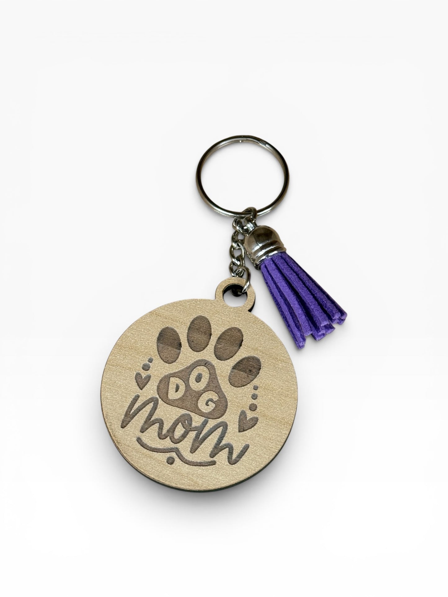 Dog Mom Wooden Keychain with Tassel