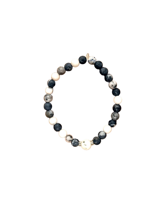 022 - Gray and White Marbled Beaded Bracelet