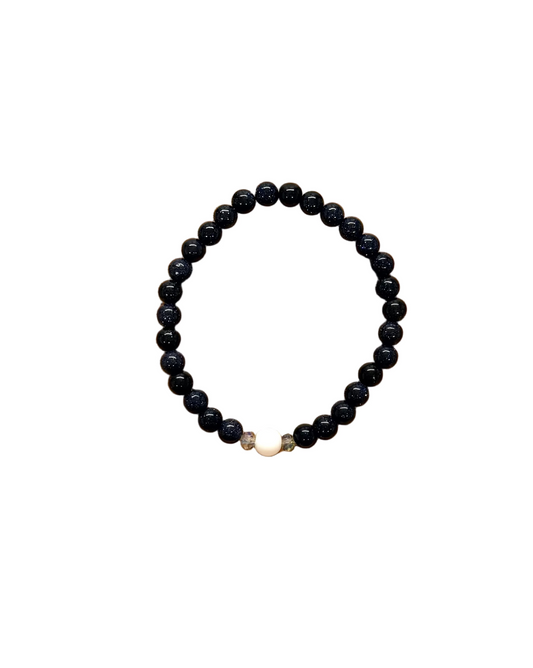 022 - Sparkly Black Beaded Bracelet with White Accent