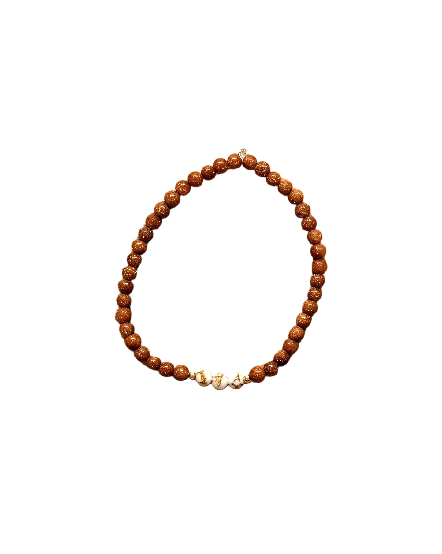 022 - Sparkly Brown and White Stone Bead Bracelet