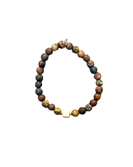 022 - Multicolor Beaded Bracelet with Cube Stone Accent