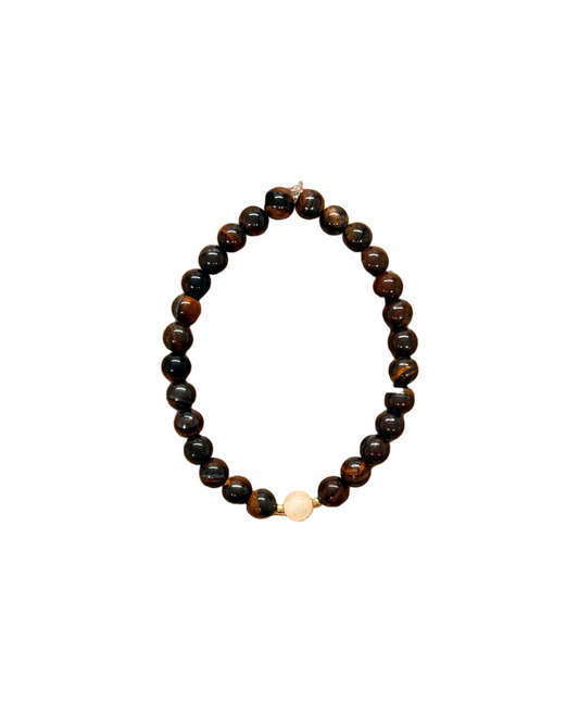 022 - Dark Brown Beaded Bracelet with White Accent