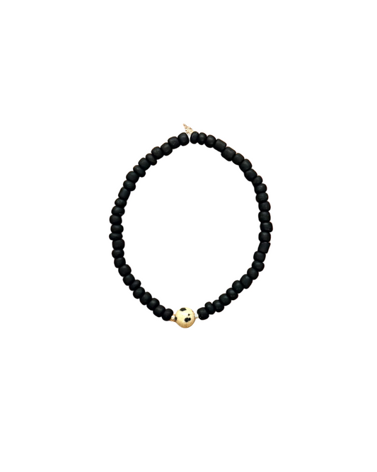 022 - Black Seed Bead Bracelet with Dalmation Stone Accent