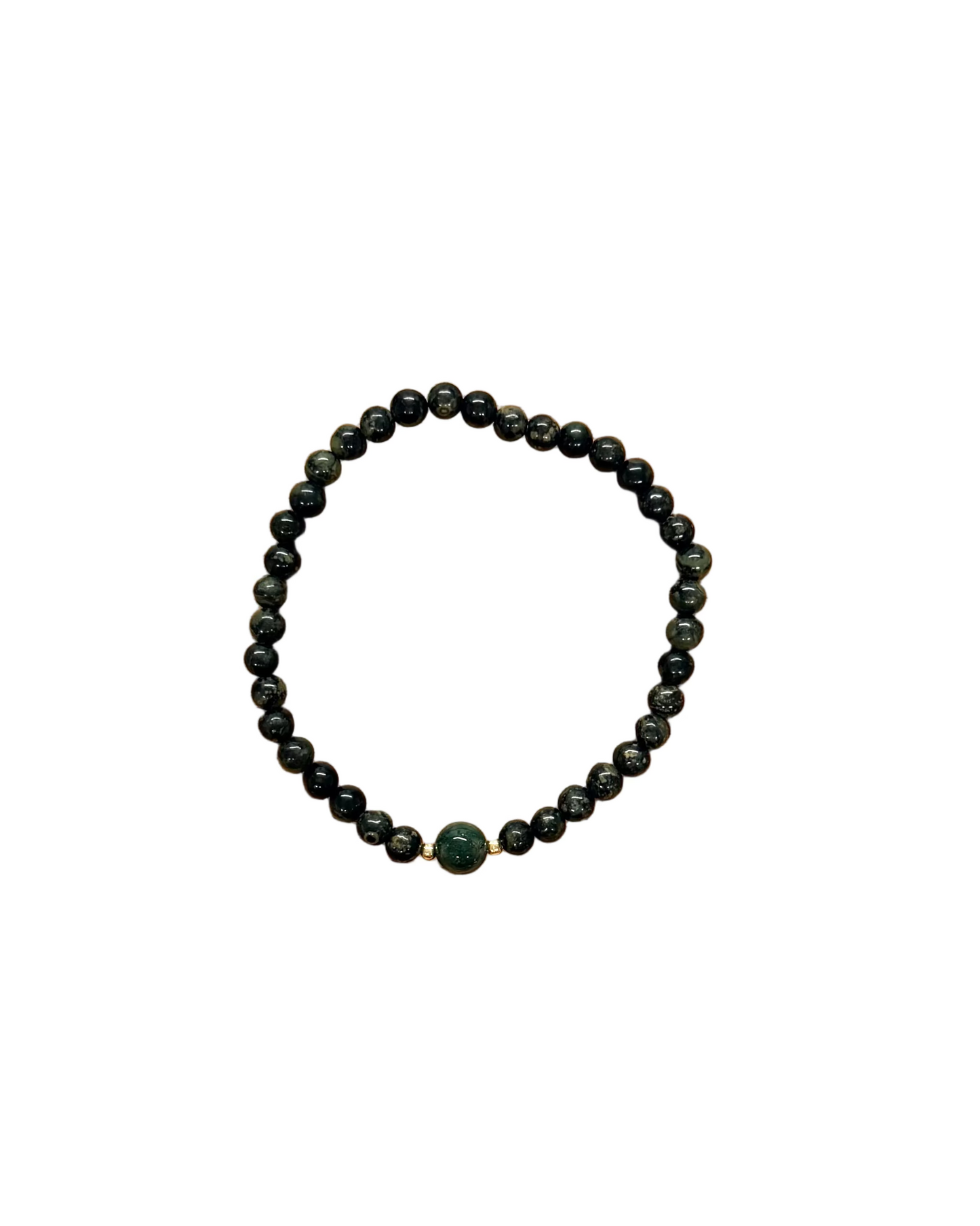 022 - Dark Green Gray Marbled Stone Bead Bracelet