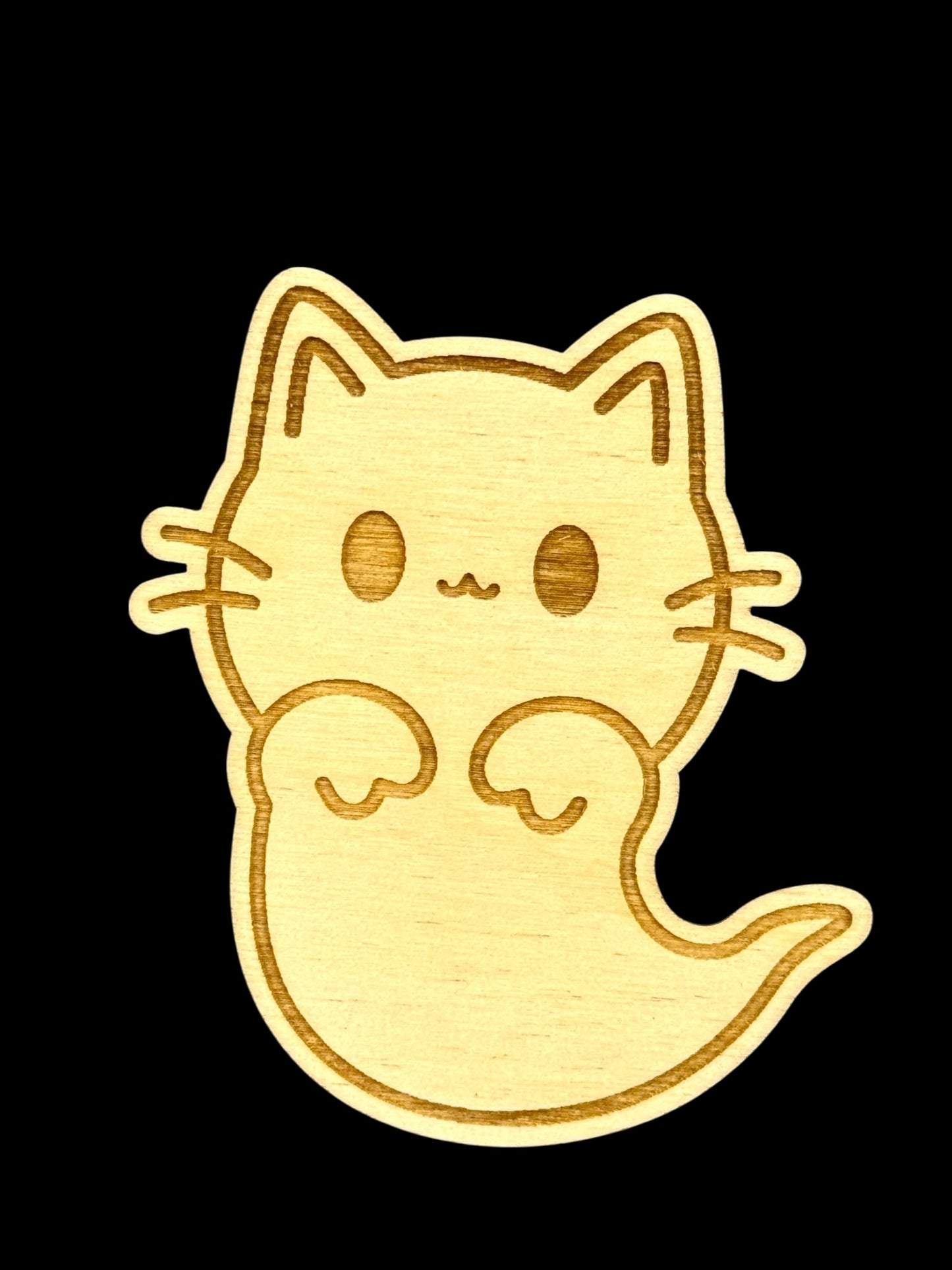 Ghost Cat Wood Magnet