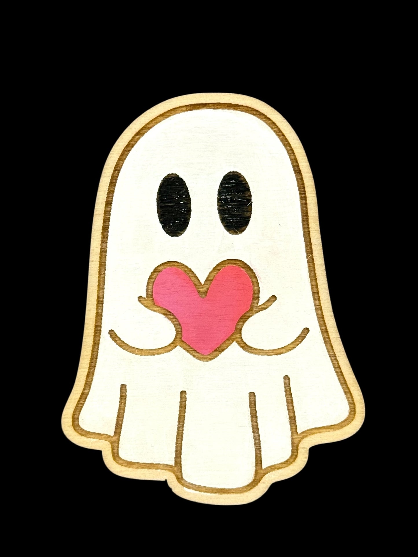 Painted Ghost Love Wood Magnet