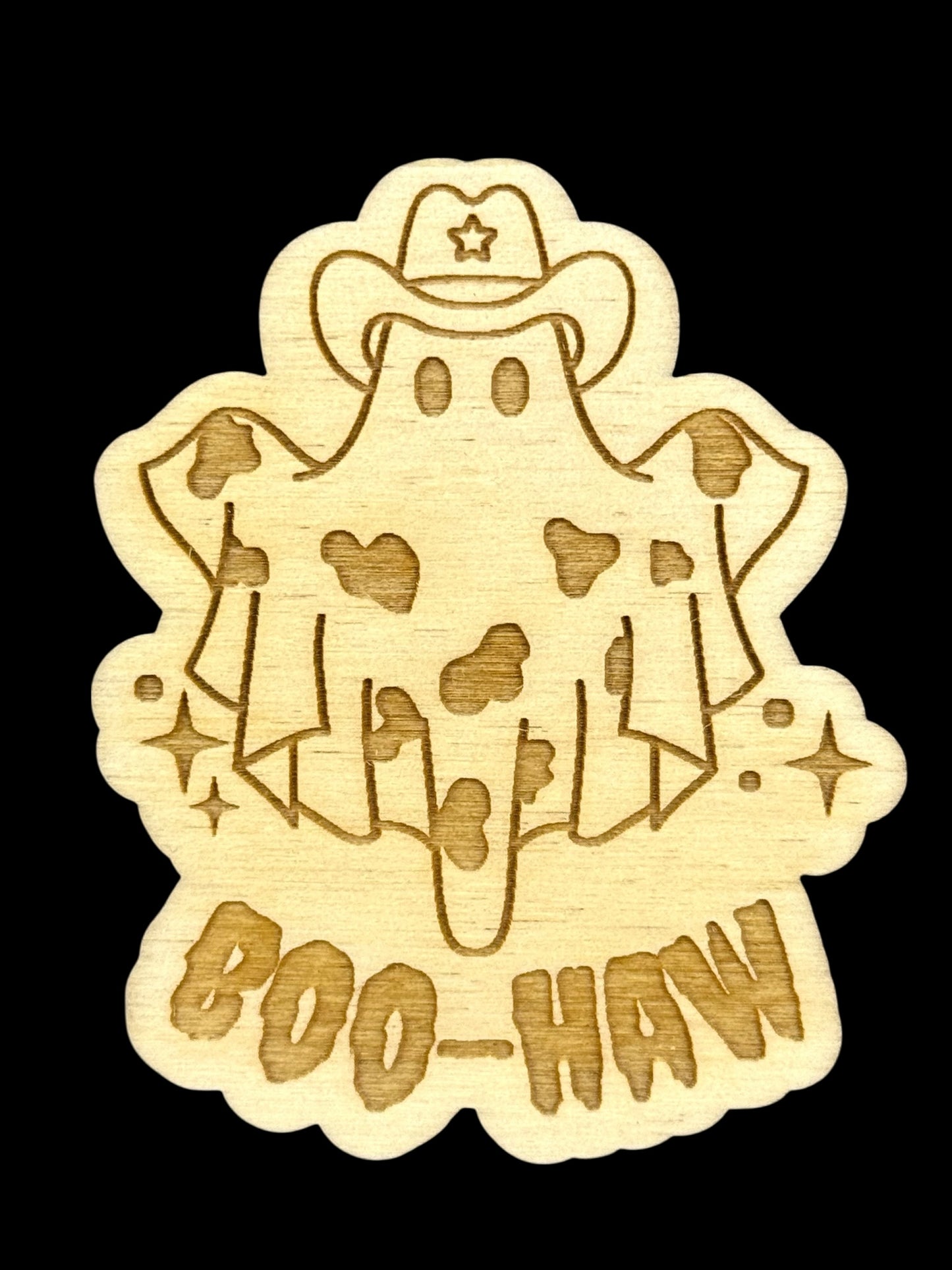 Boo Haw Ghost Cowboy Wood Magnet