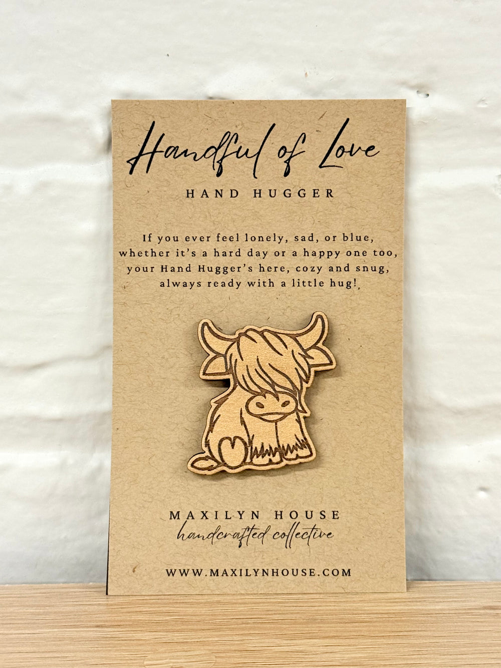 Highland Cow Wooden Pocket Hug