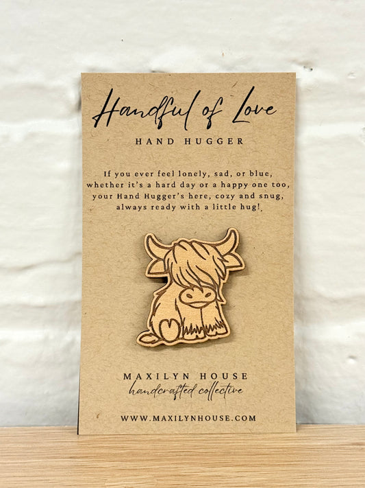 Highland Cow Wooden Pocket Hug