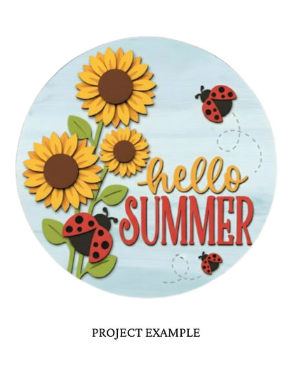 Hello Summer Sunflower Ladybug Round Sign | Creative Table Project
