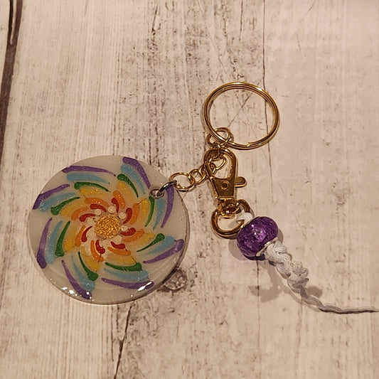 Hand-painted Mandala Keychain Purple Bead