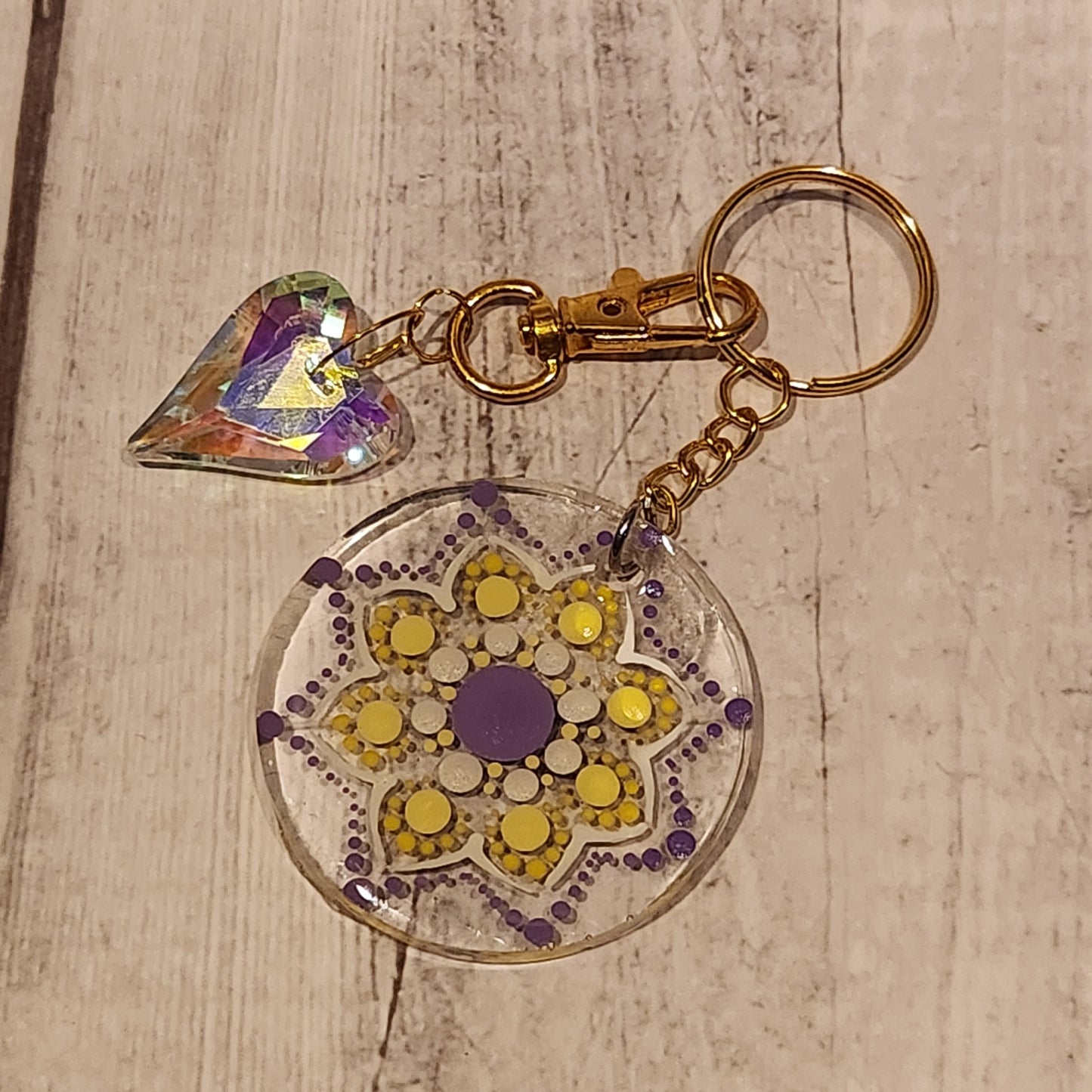 Hand-painted Mandala Keychain Clear Prism