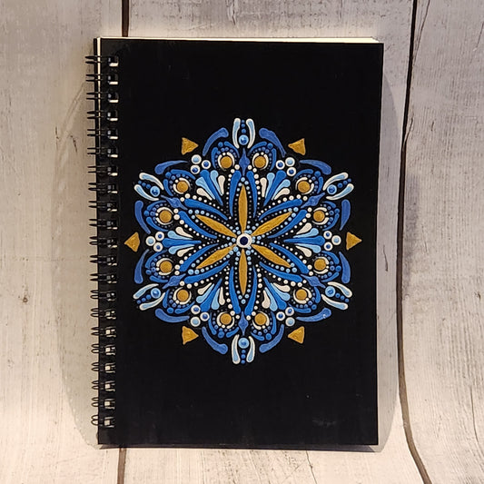 Hand-painted Mandala Journal Sketchbook Blue and Gold 