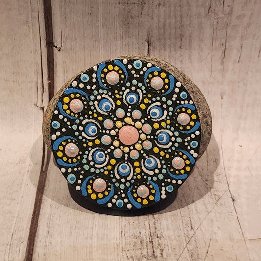 Hand-painted Mandala Magnet Green and Pink