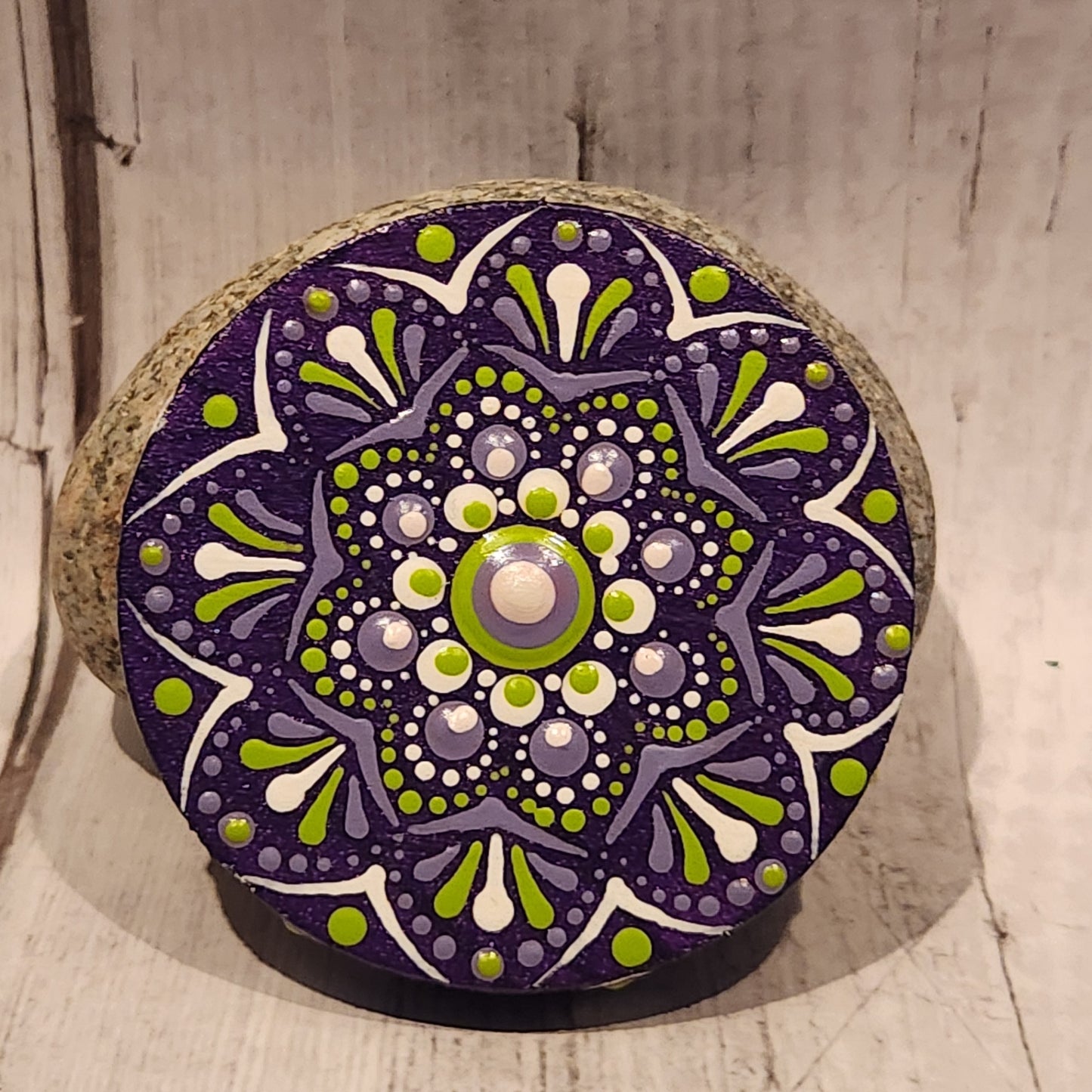 Hand-painted Mandala Magnet Purple and Green 