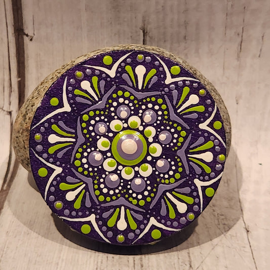 Hand-painted Mandala Magnet Purple and Green 