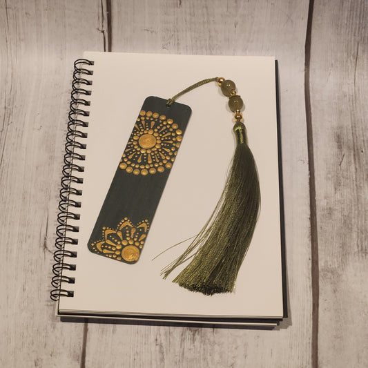 Hand-painted Mandala Bookmark Green and Gold | Handcrafted Collective