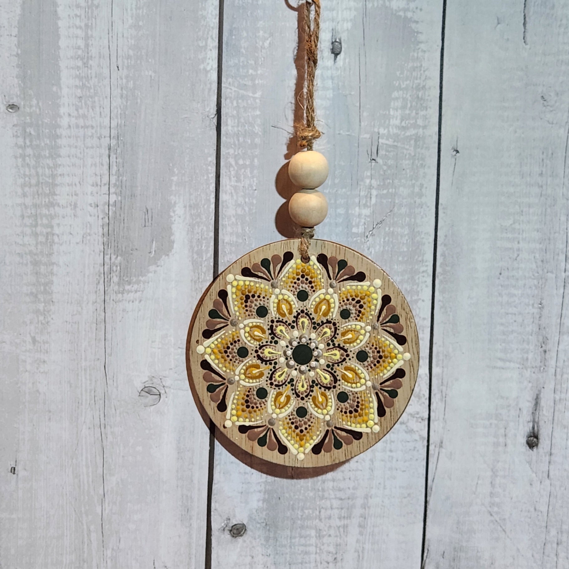 Hand-painted Mandala Wood Ornament Multi-colored Natural Flower Wall Hanging