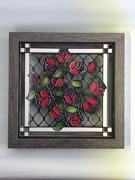 Stained Glass Inspired Layered Paper Roses Wall Art