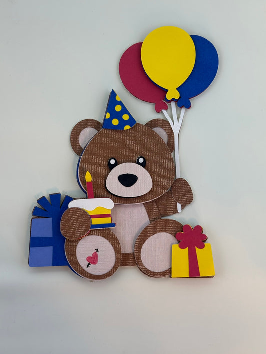 Layered Paper Happy Birthday Bear with Balloons Magnet