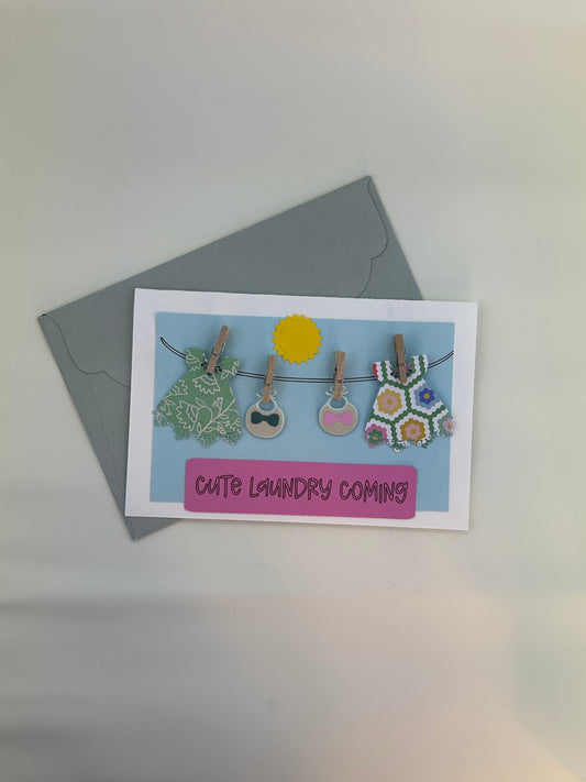 New Baby Girl "Cute Laundry Coming" Greeting Card