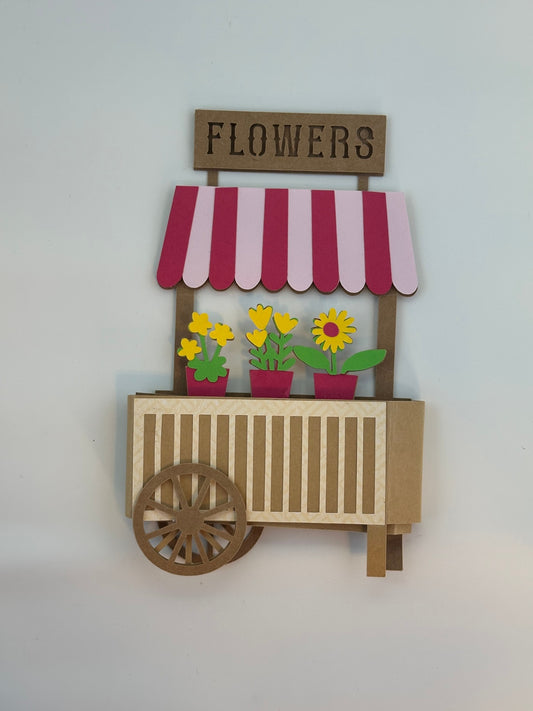 3D Layered Paper Flower Cart Magnet
