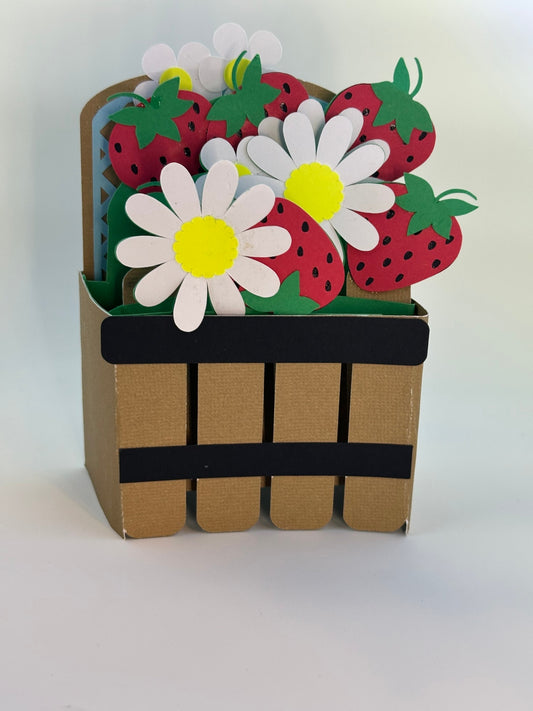 3D Layered Paper Basket of Strawberries with Daisies Magnet