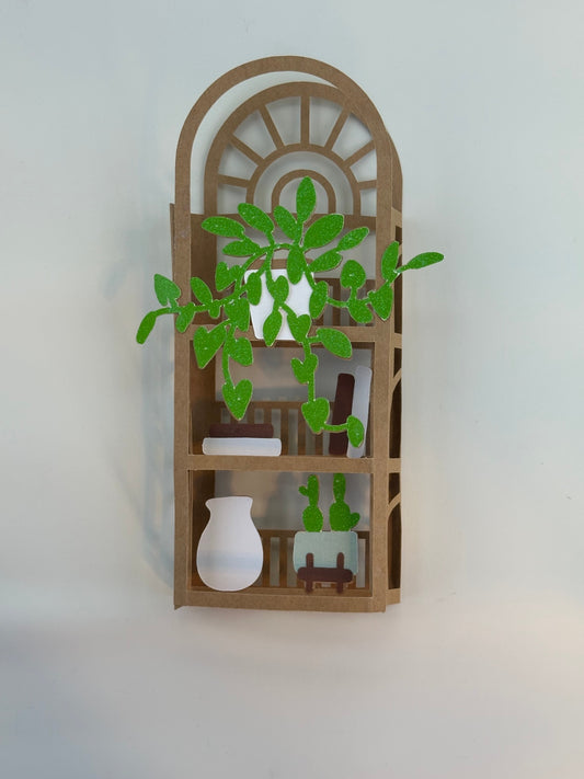 3D Layered Paper Bookcase Full of Plants Magnet
