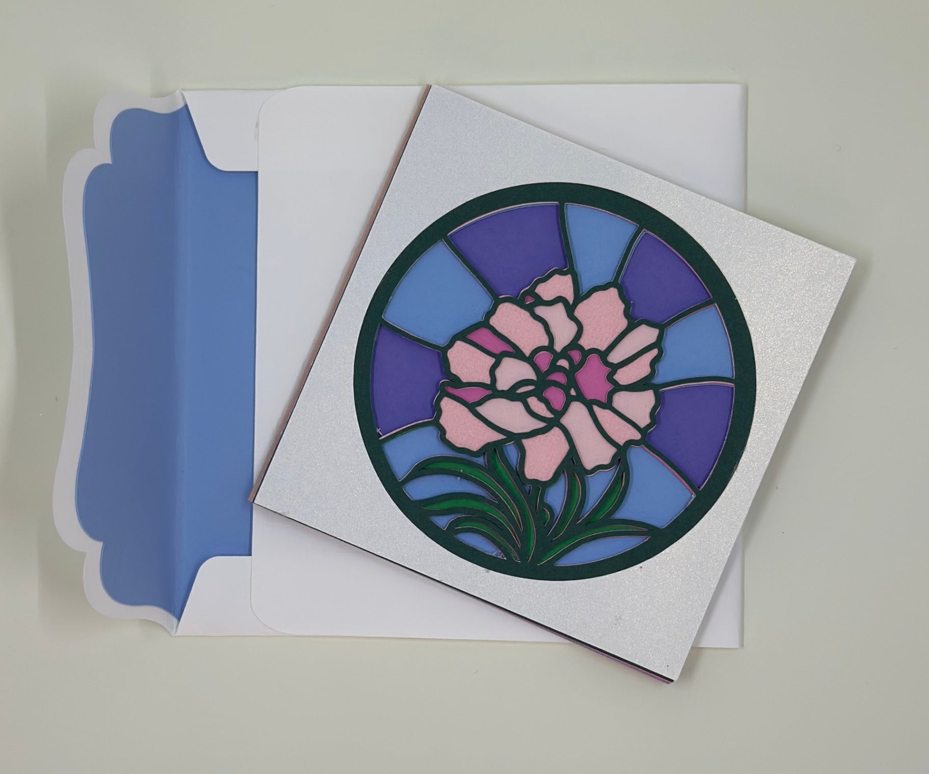 Pink and White Floral Stained Glass Inspired Greeting Card