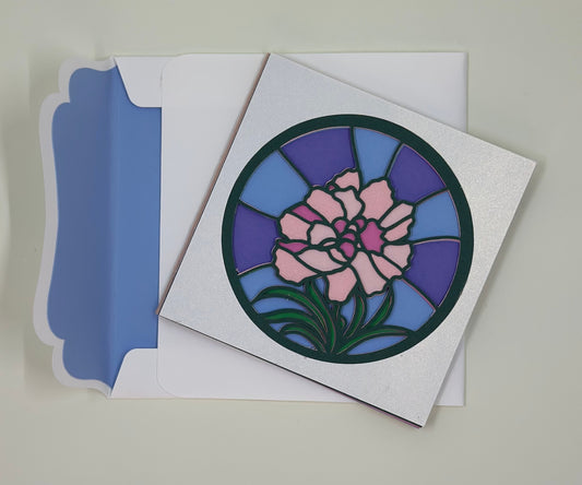 Pink and White Floral Stained Glass Inspired Greeting Card