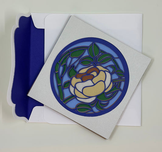 Blue and White Floral Stained Glass Inspired Greeting Card