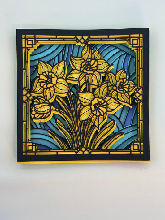 Daffodil Stained Glass Inspired Layered Paper Magnet