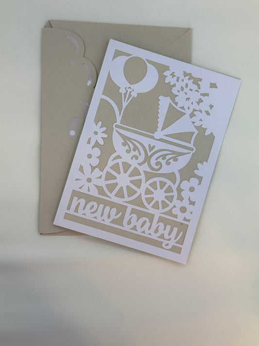 Beige and White New Baby Greeting Card