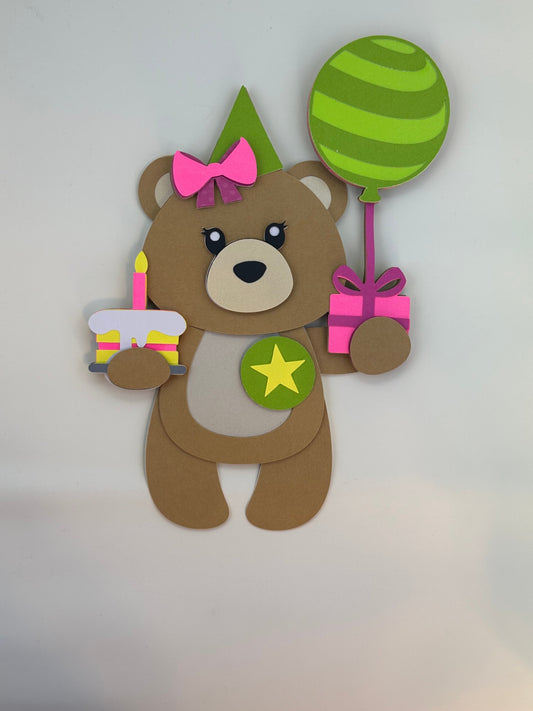 Layered Paper Cute Happy Birthday Bear with Balloons Magnet