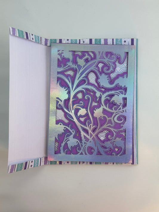 Blank Purple and Iridescent Silver Greeting Card