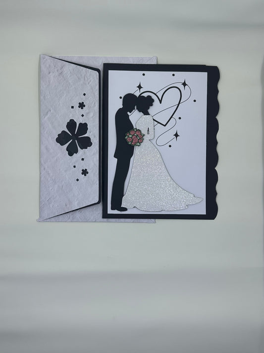 Beautiful Bride and Groom Silhouette Layered Paper Wedding Card