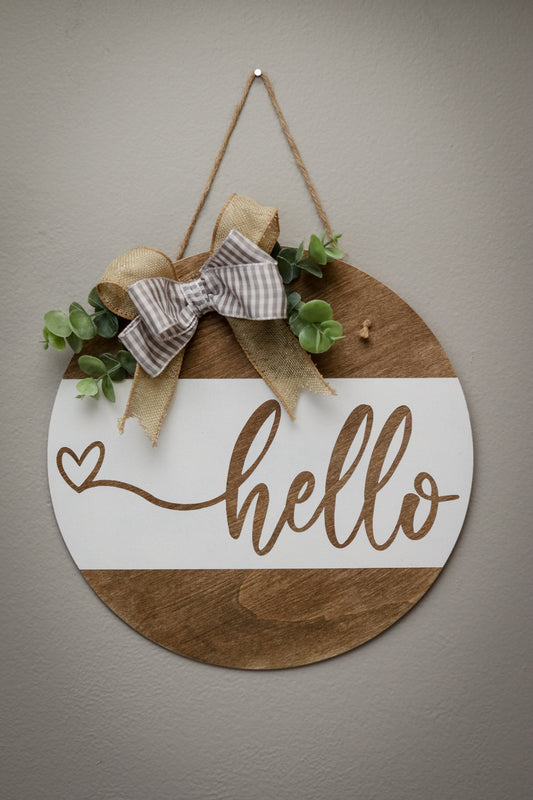 "Hello" Painted Wood Welcome Sign
