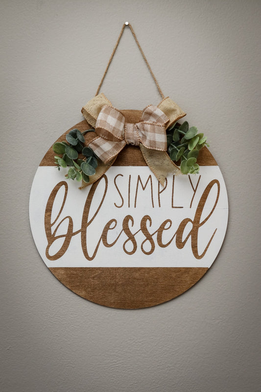 "Simply Blessed" Painted Wood Welcome Sign