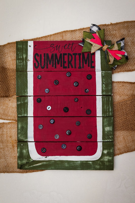 "Sweet Summertime" Painted Watermelon Wood Sign