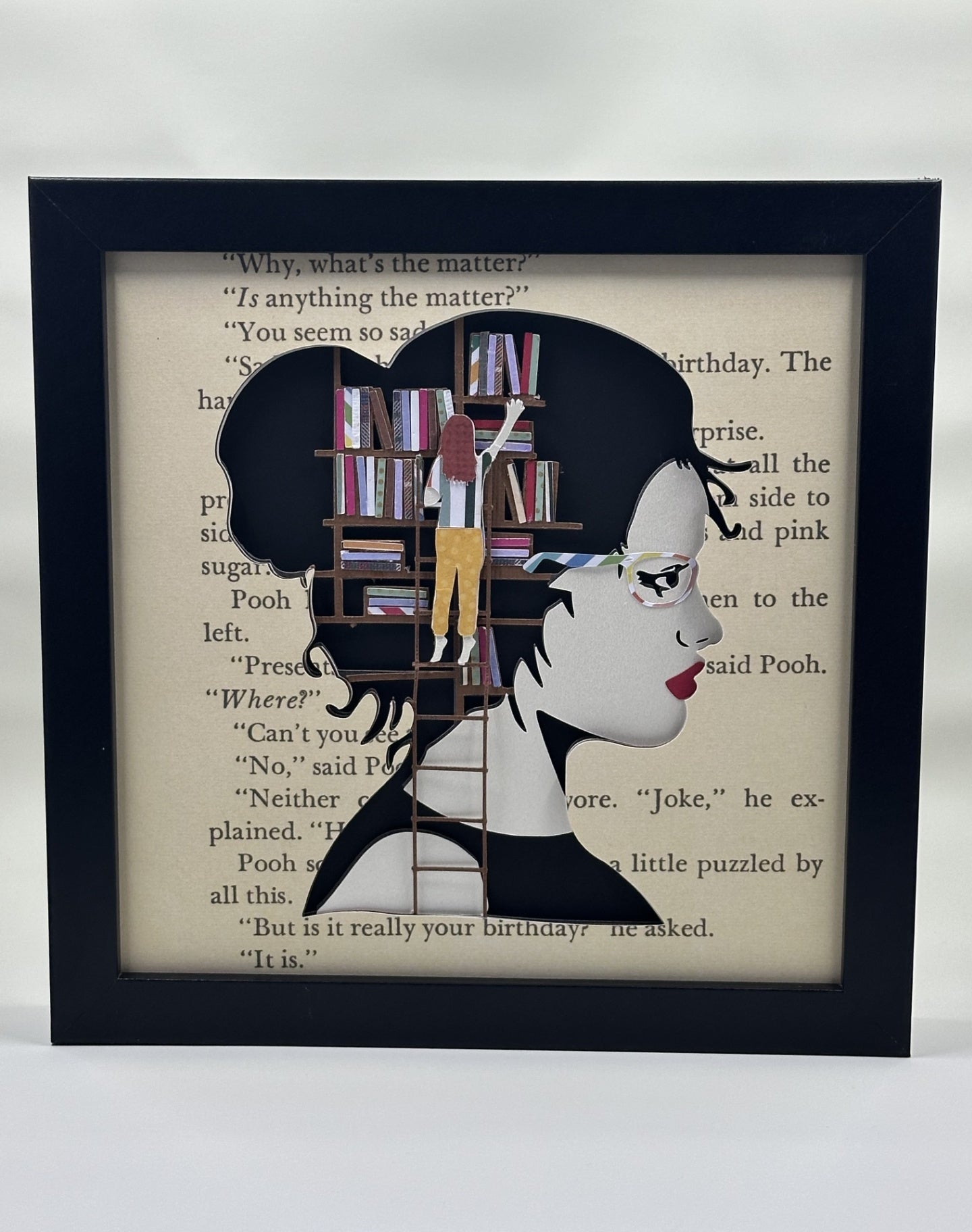 Abstract "Book Girl" Layered Paper Shadowbox