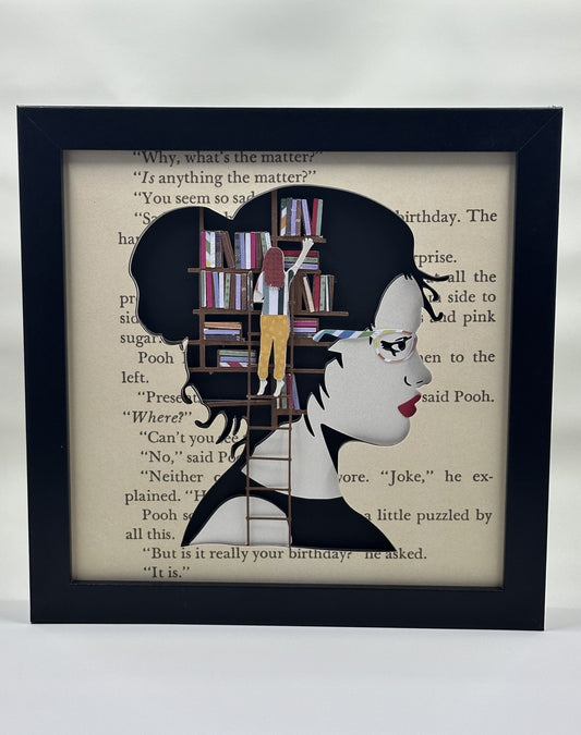 Abstract "Book Girl" Layered Paper Shadowbox