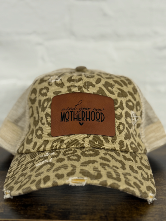 Cheetah Print “Mind Your Own Motherhood” Leather Patch Hat