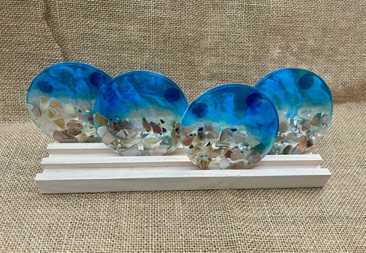 Beach Vibes Ocean Inspired Resin Coaster Set 